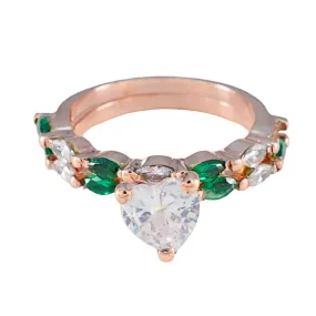 Riyo Charming Silver Ring With Rose Gold Plating Emerald CZ Stone Heart Shape Prong Setting Handamde Jewelry Engagement Ring