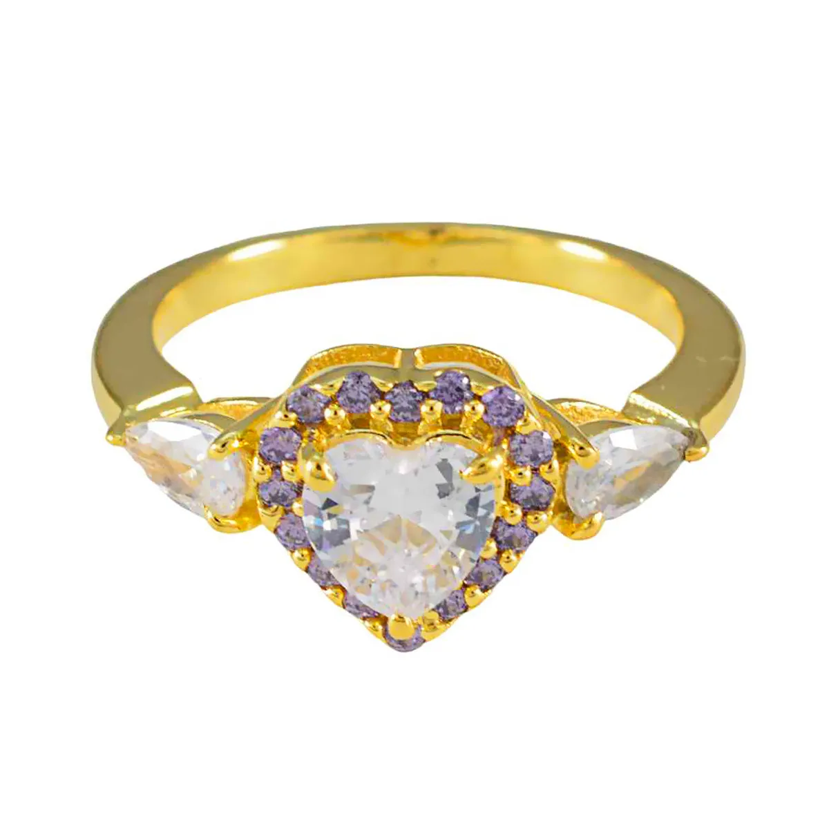 Riyo Dazzling Silver Ring With Yellow Gold Plating Amethyst Stone Heart Shape Prong Setting Jewelry New Year Ring