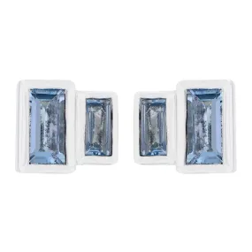 Riyo Genuine Gems baguette Faceted Blue Topaz Silver Earrings gift for women