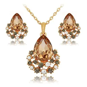 Rose Gold Crystal Necklace & Earrings Fashion Wedding Jewelry Set