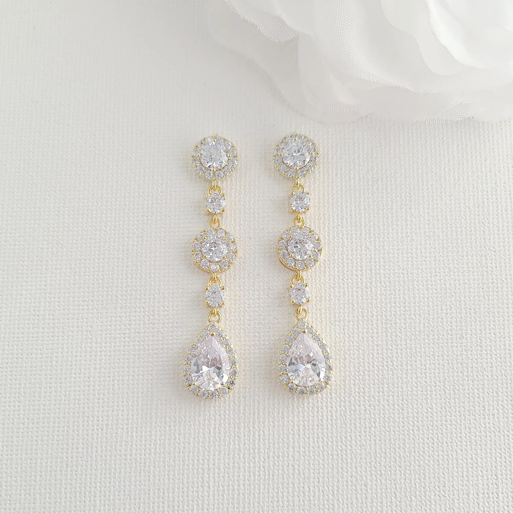 Round Crystal Earrings and Bracelet Set in Gold for Brides-Reagan