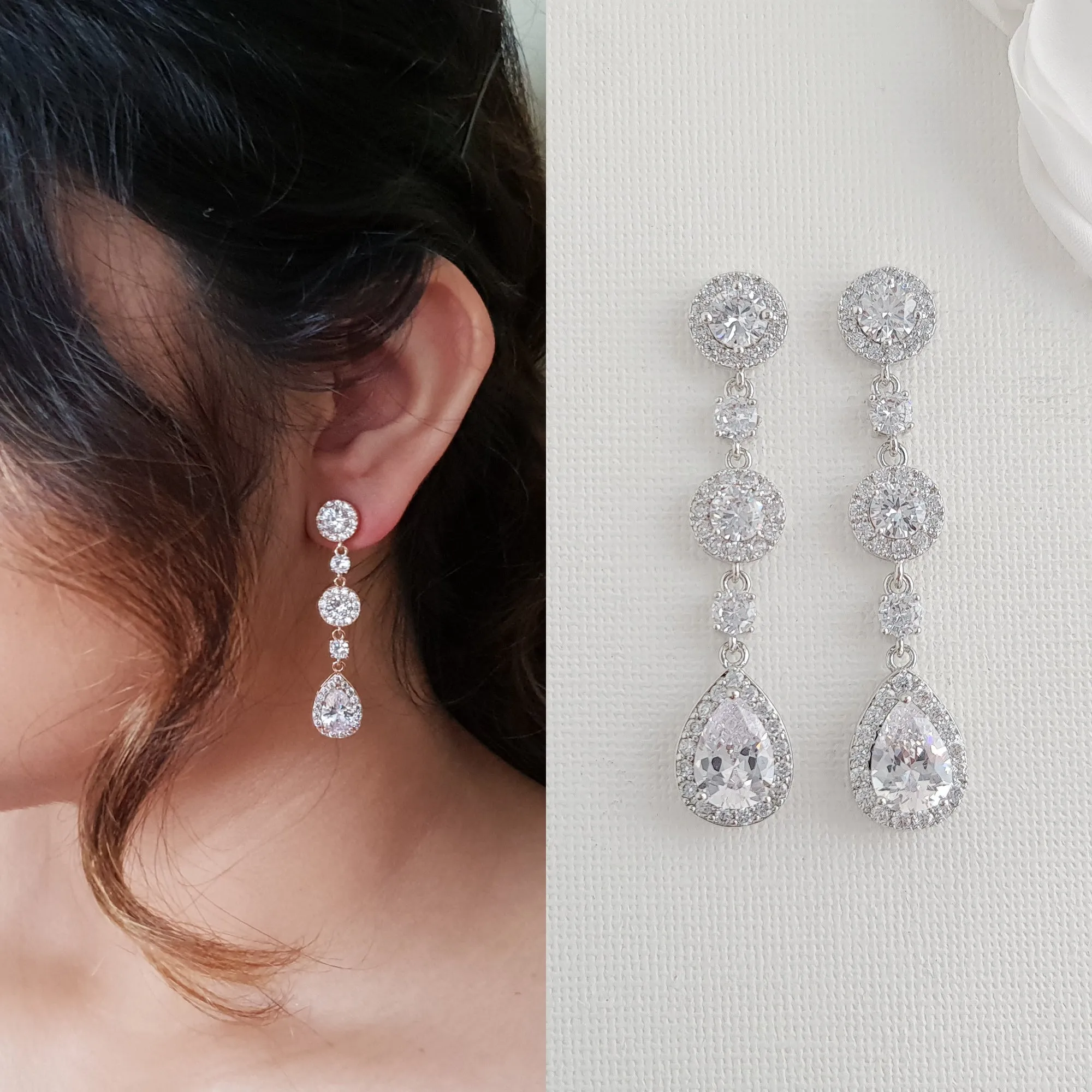 Round Crystal Earrings and Bracelet Set in Gold for Brides-Reagan