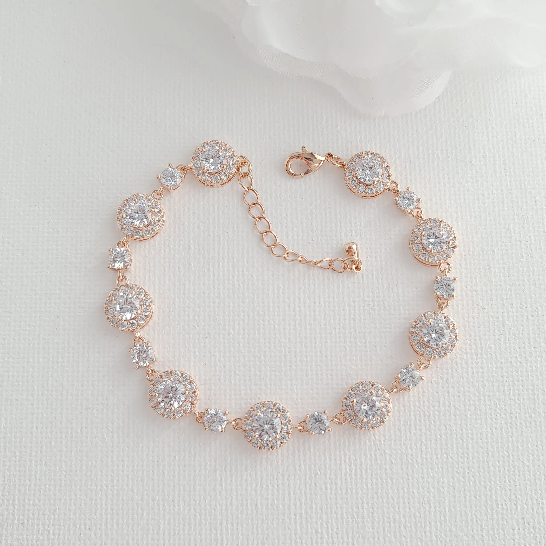 Round Crystal Earrings and Bracelet Set in Gold for Brides-Reagan