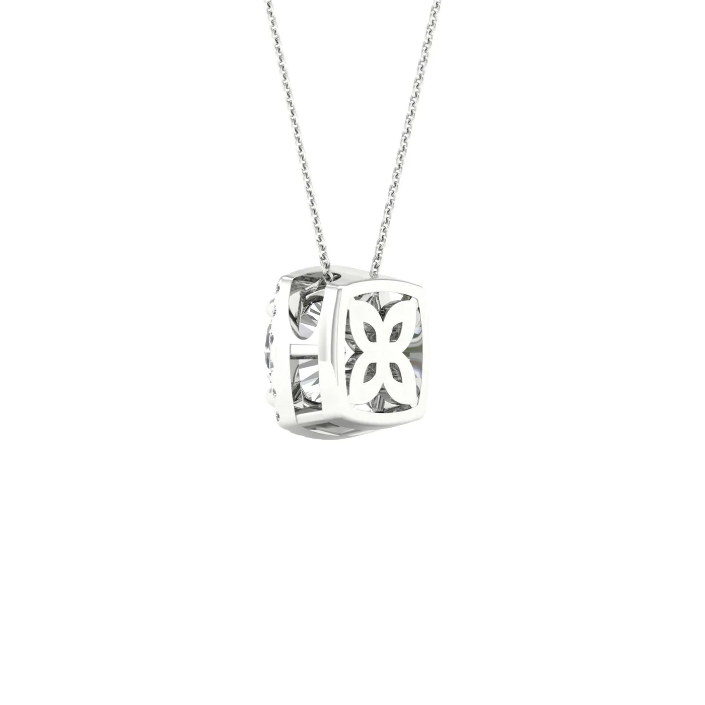 Round Diamond Pendant with Cushion Halo, Chain Included