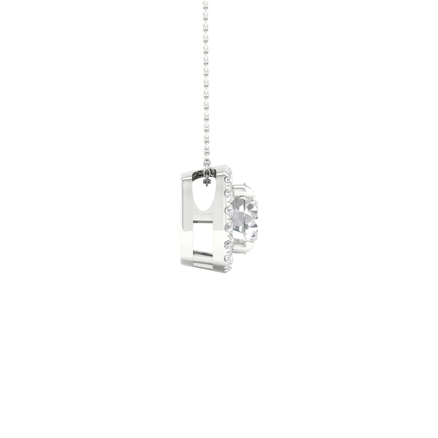 Round Diamond Pendant with Cushion Halo, Chain Included