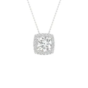 Round Diamond Pendant with Cushion Halo, Chain Included