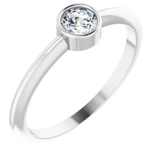 Round Rose Cut Moissanite or Diamond Low Profile Bezel Minimal Solitaire Engagement Ring