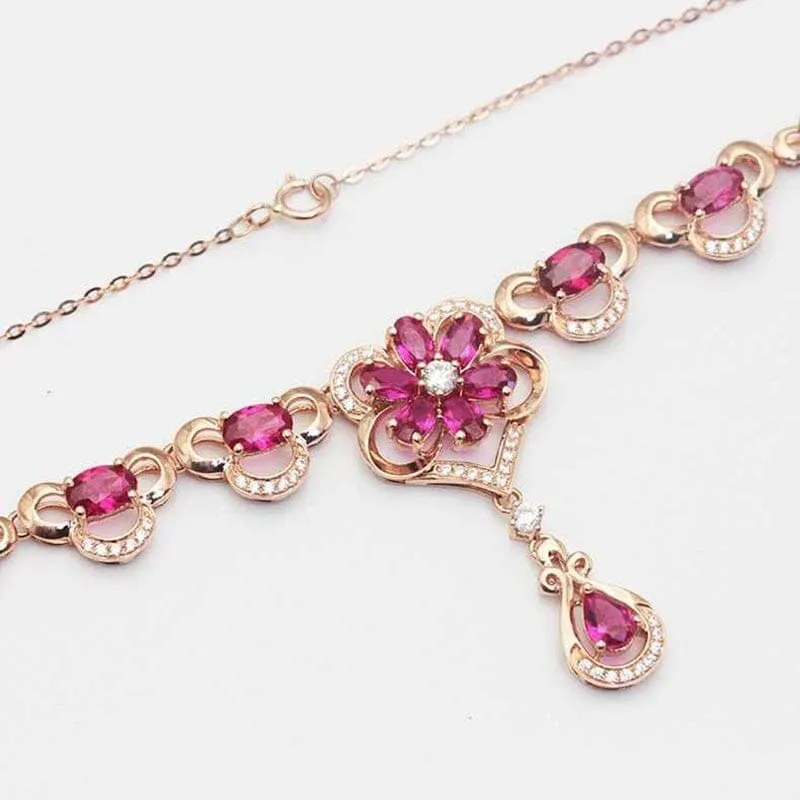 Ruby Elegant Flower Rose Gold Necklace