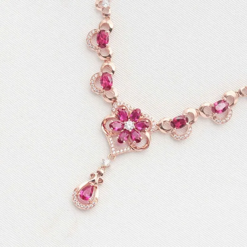 Ruby Elegant Flower Rose Gold Necklace