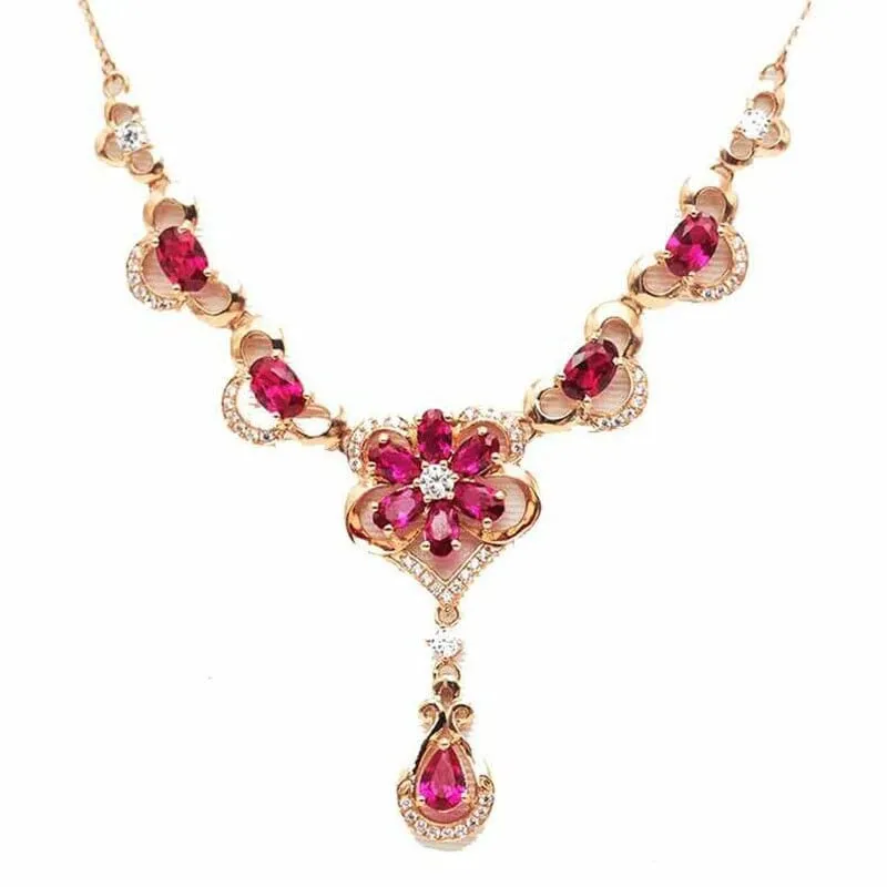 Ruby Elegant Flower Rose Gold Necklace