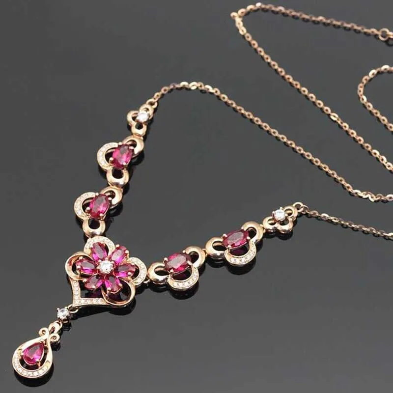 Ruby Elegant Flower Rose Gold Necklace