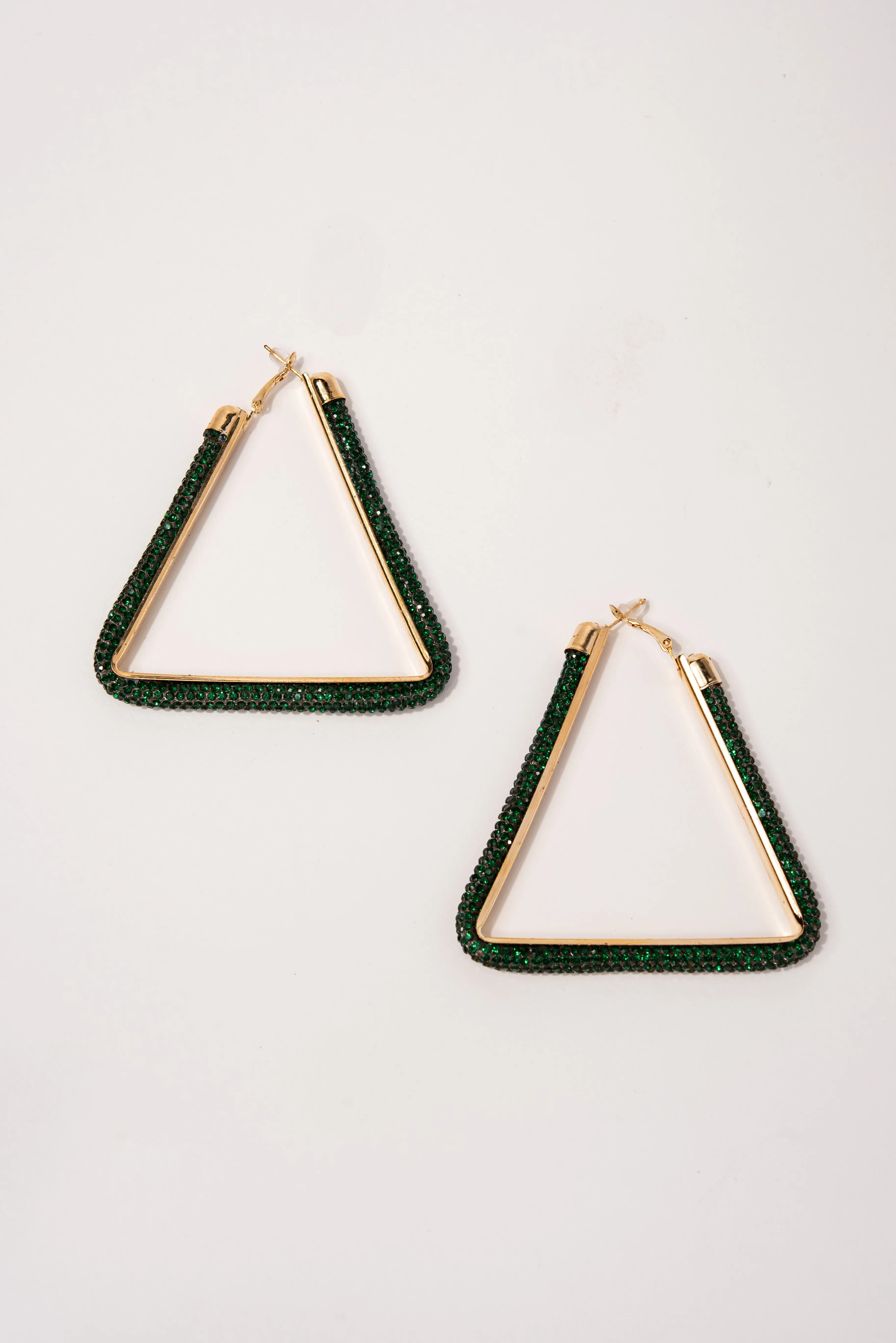 Sage Triangle Rhinestone Post Back Earrings