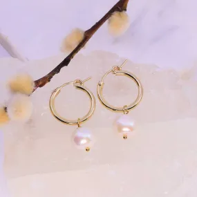 Sea - Mini Gold Hoop Pearl Earrings