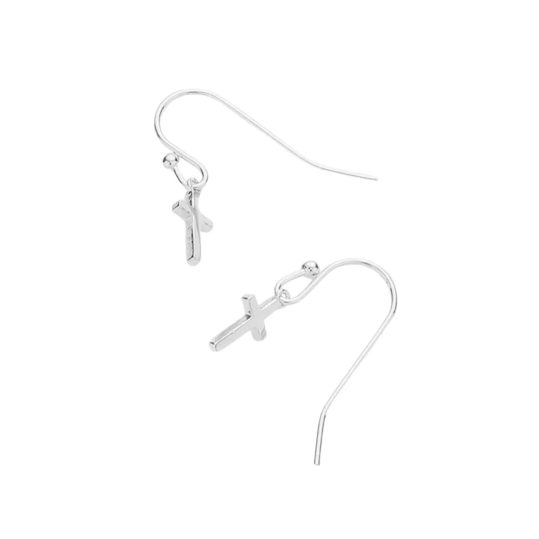 Secret Box Sterling Silver Dipped Metal Cross Dangle Earrings