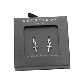 Secret Box Sterling Silver Dipped Metal Cross Dangle Earrings