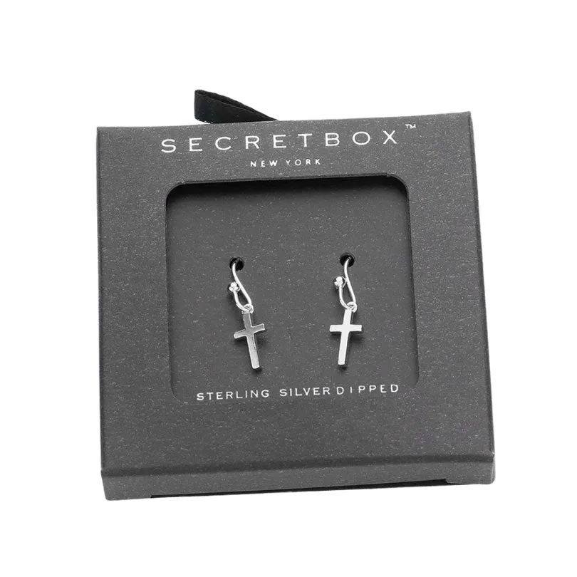 Secret Box Sterling Silver Dipped Metal Cross Dangle Earrings