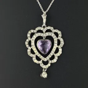 Silver Edwardian Amethyst Diamond Paste Pendant Necklace