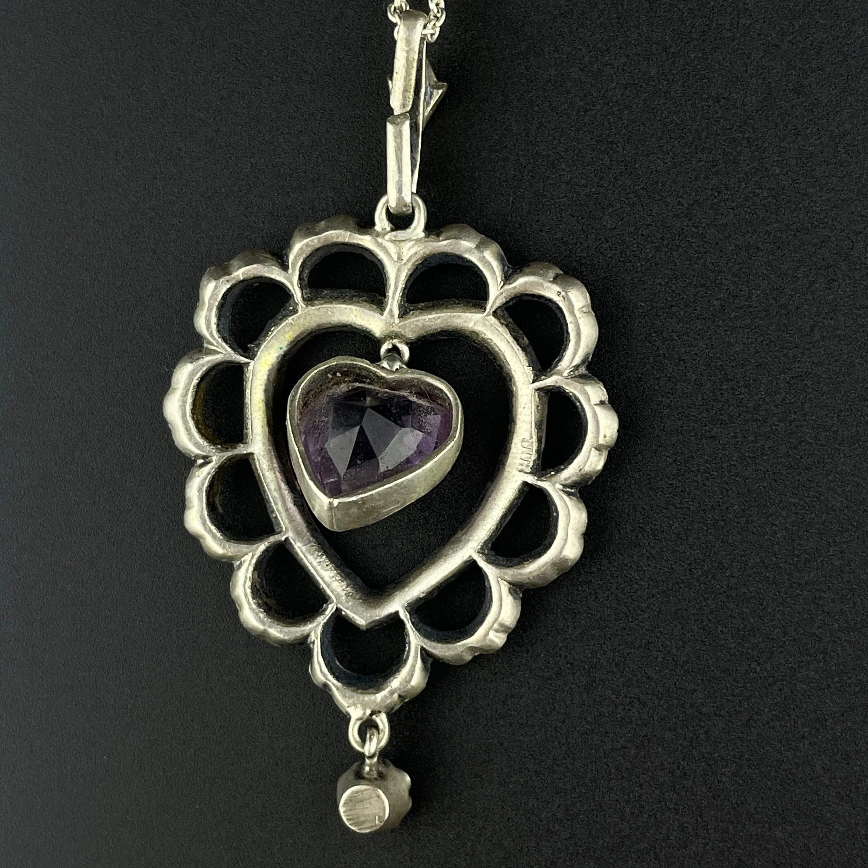 Silver Edwardian Amethyst Diamond Paste Pendant Necklace