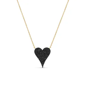 Small Pave Black Diamond Heart Necklace