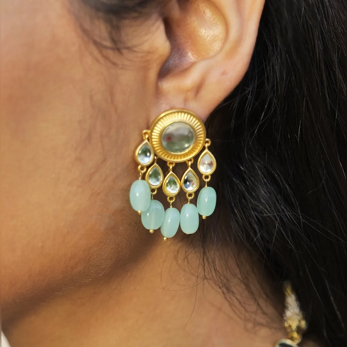 Sohni Stud Earrings- Aqua Green Hydro Quartz