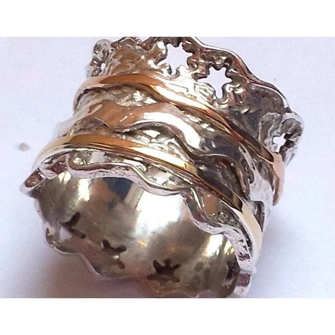 Spinning ring silver 9 ct gold. Floral spinner meditation ring.