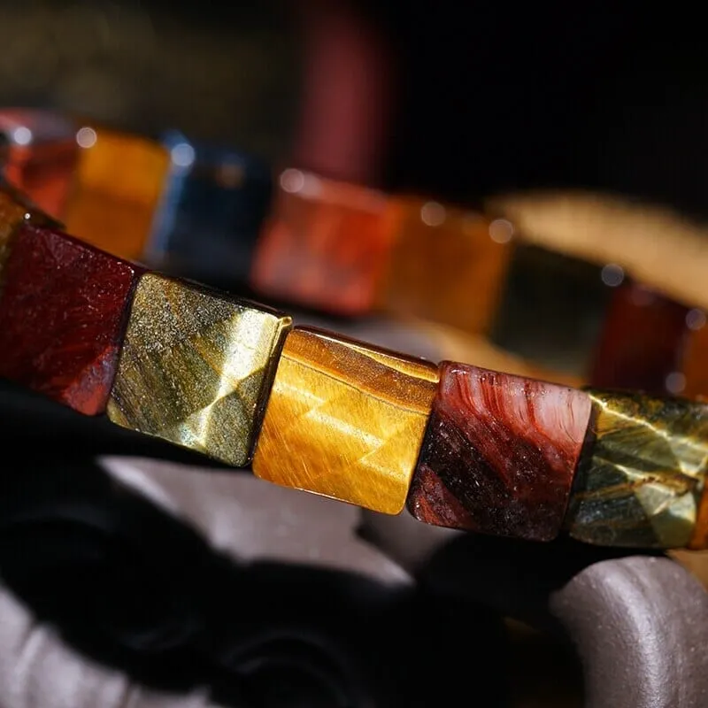 Square Colorful Tiger Eye Natural Stone Bead Bracelet