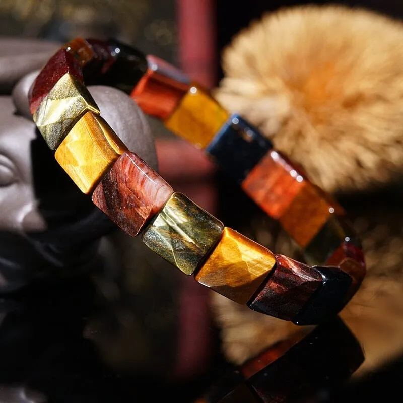 Square Colorful Tiger Eye Natural Stone Bead Bracelet