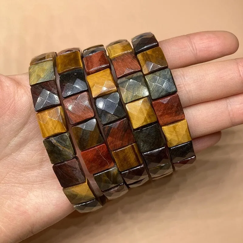 Square Colorful Tiger Eye Natural Stone Bead Bracelet