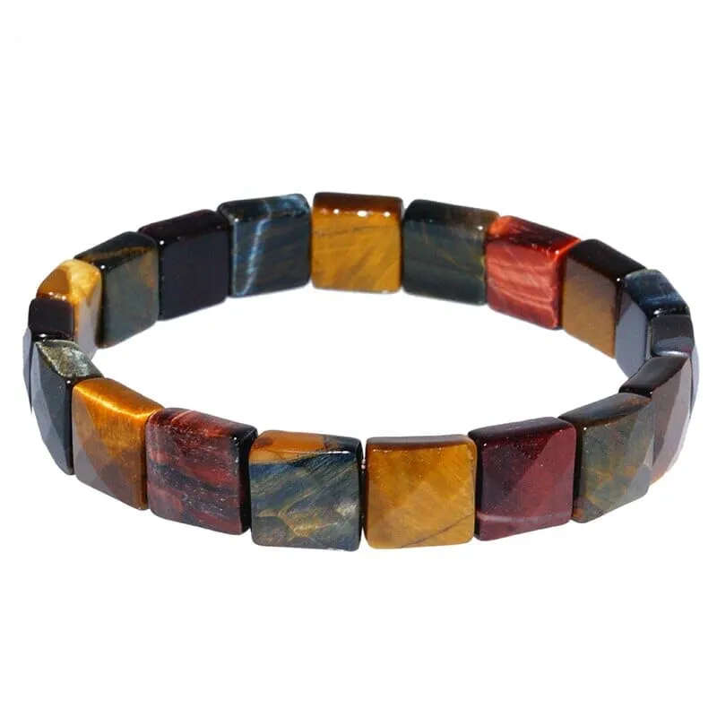 Square Colorful Tiger Eye Natural Stone Bead Bracelet