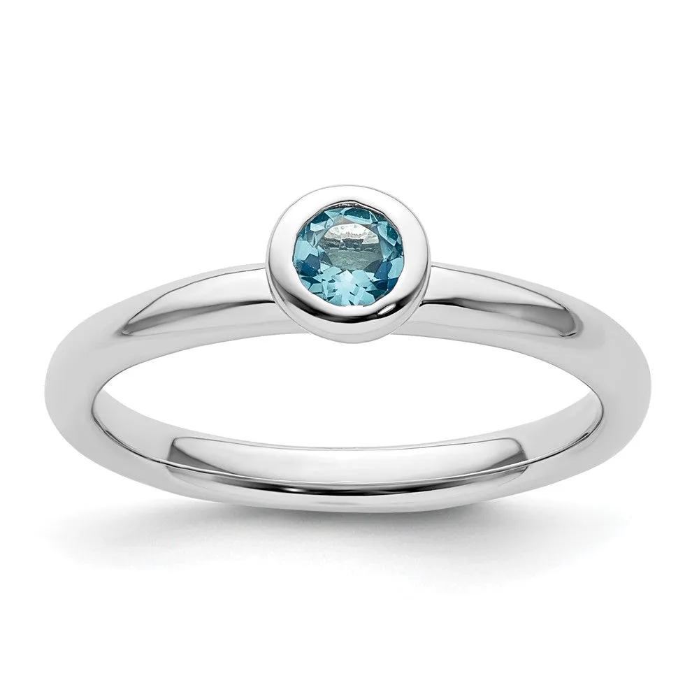 Stackable Expressions Low 4mm Round Blue Topaz Ring in Sterling Silver