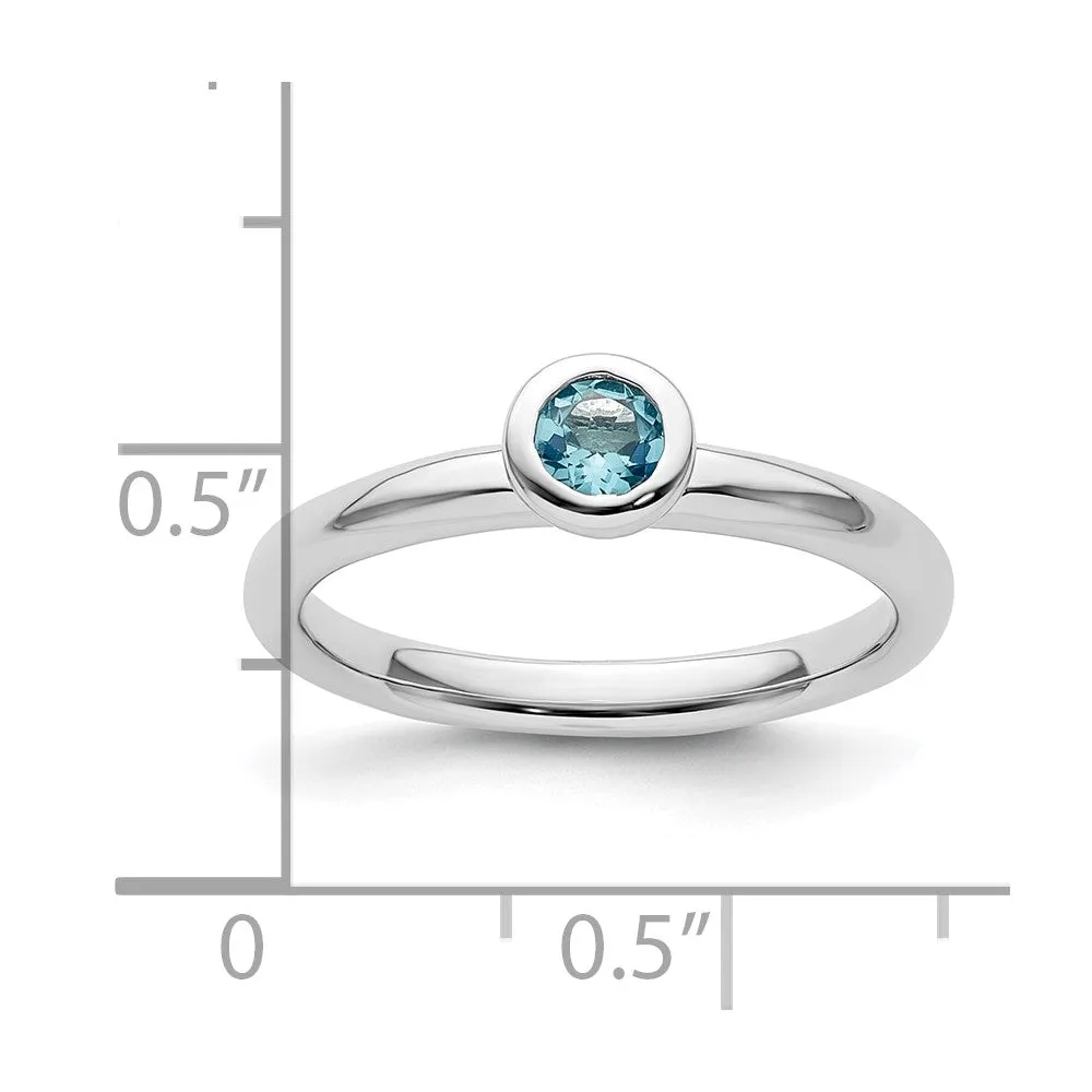 Stackable Expressions Low 4mm Round Blue Topaz Ring in Sterling Silver