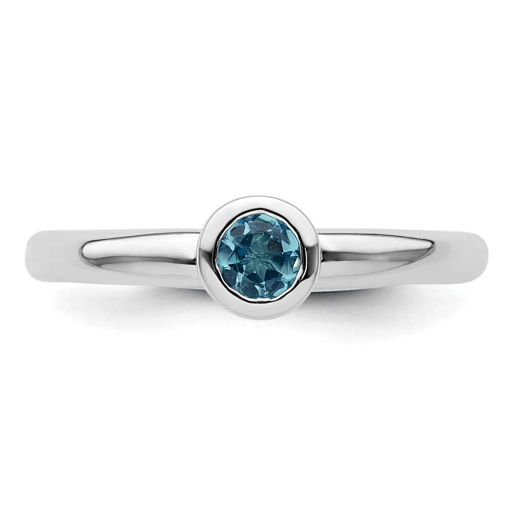 Stackable Expressions Low 4mm Round Blue Topaz Ring in Sterling Silver