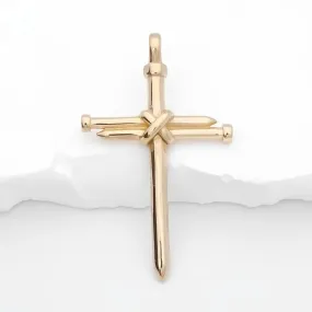 Stainless Steel Nail Rope Cross Pendant - Gold