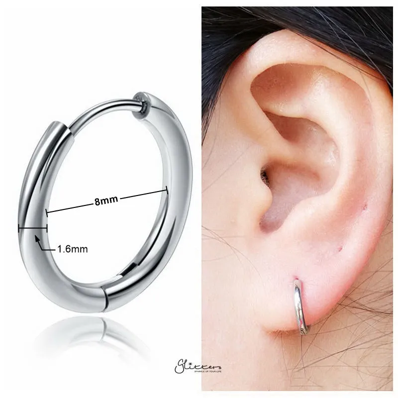 Stainless Steel Round Huggie Hoop Earring - Silver