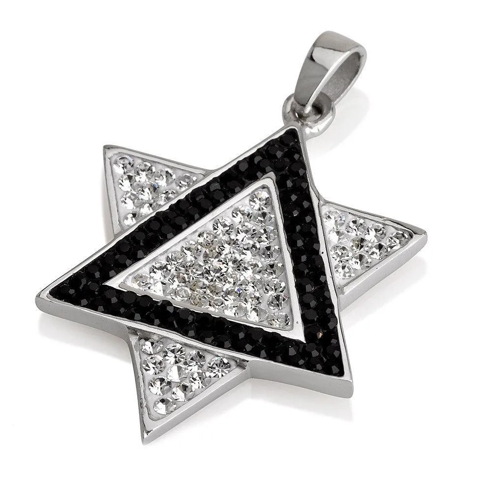 Star of David Pendant Black&White Gemstones   Sterling Silver Necklace #3