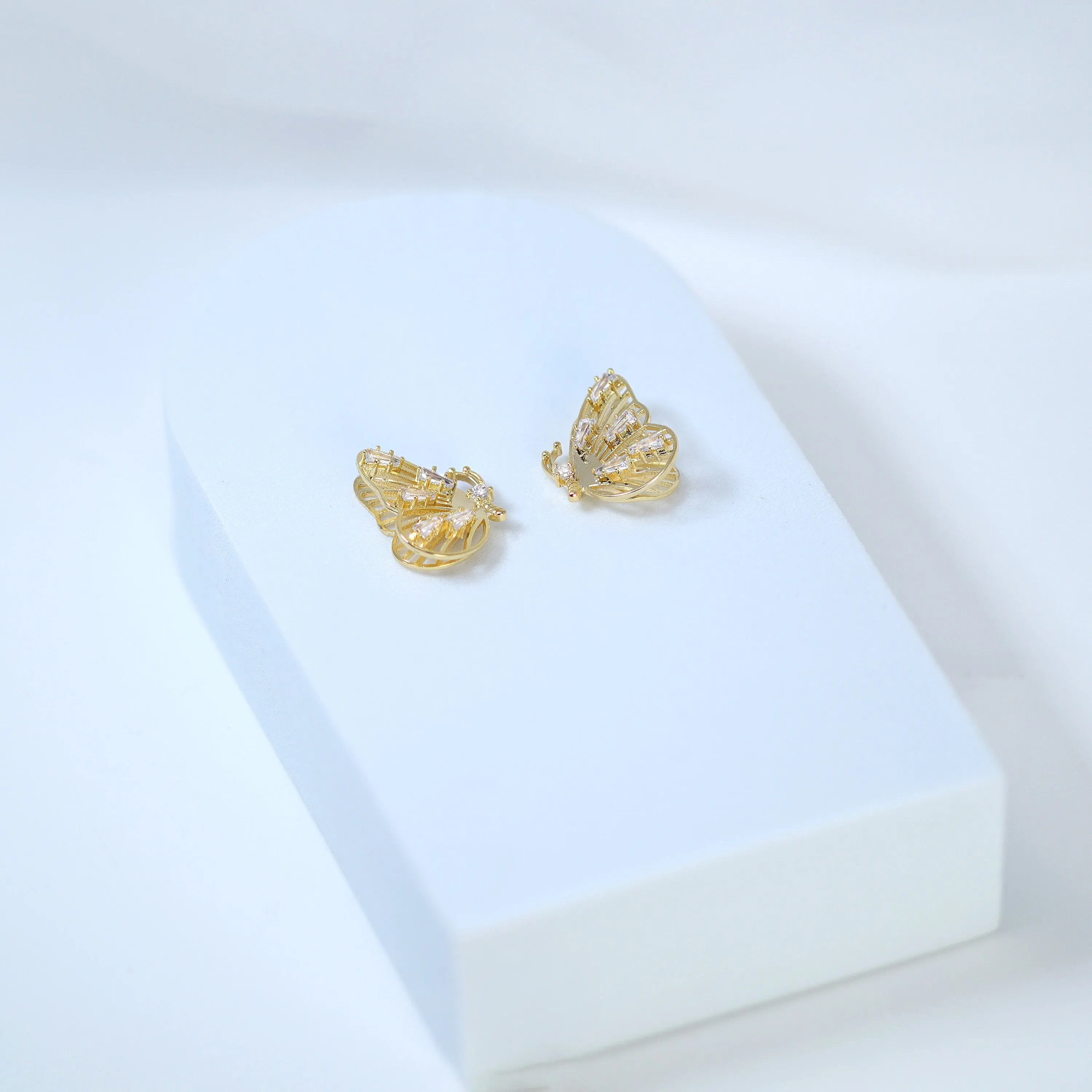 Swarovski Crystal Spots On 3D Gold Butterfly Stud Earrings, Dainty Stud, Statement Earrings.