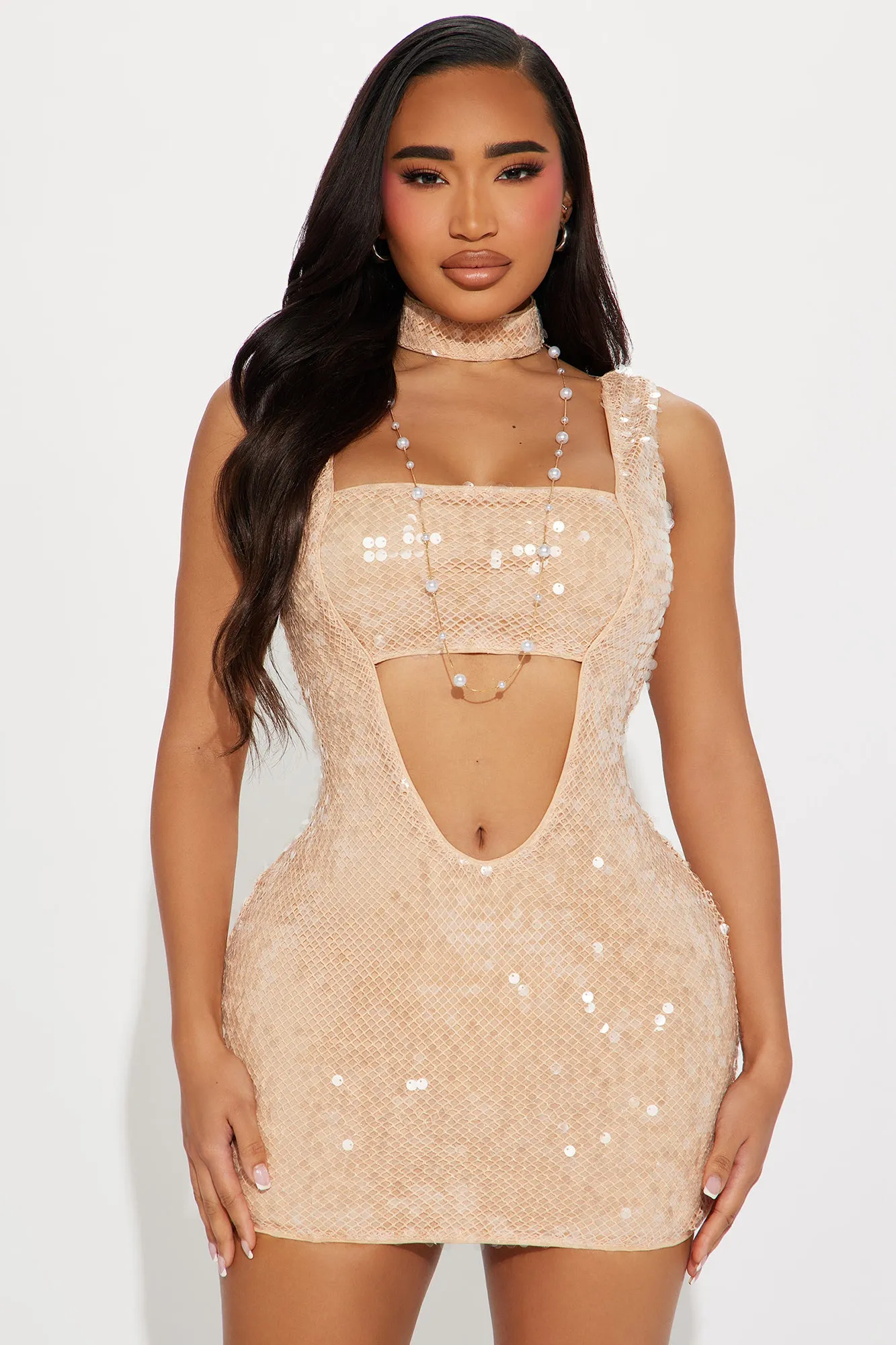 Symphony Micro Mini Dress Set - Nude