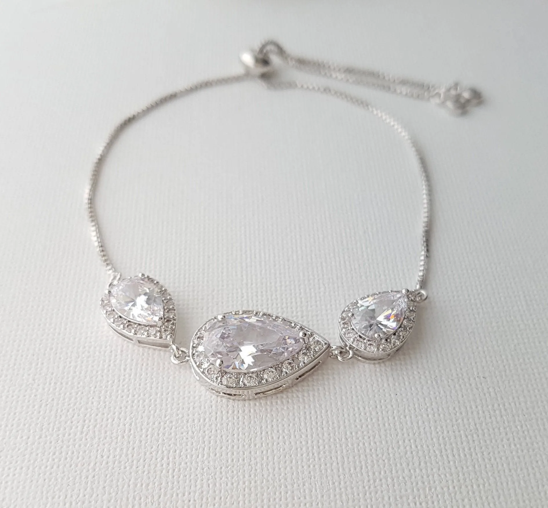 Teardrop Cubic Zirconia Sliding Bracelet-Evelyn