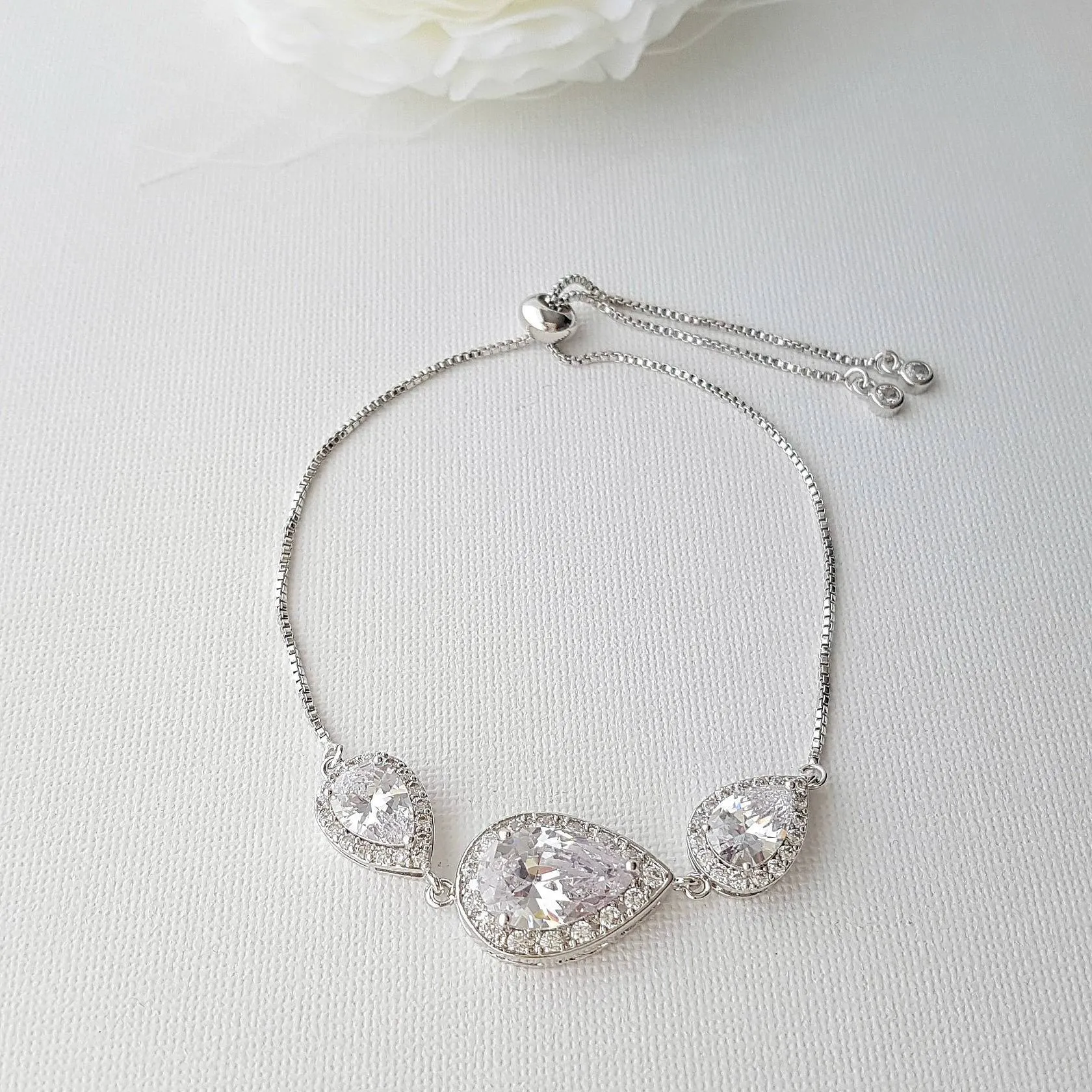 Teardrop Cubic Zirconia Sliding Bracelet-Evelyn