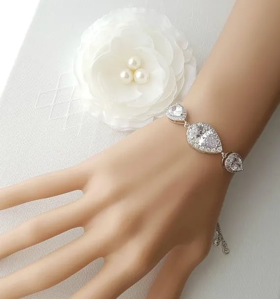 Teardrop Cubic Zirconia Sliding Bracelet-Evelyn