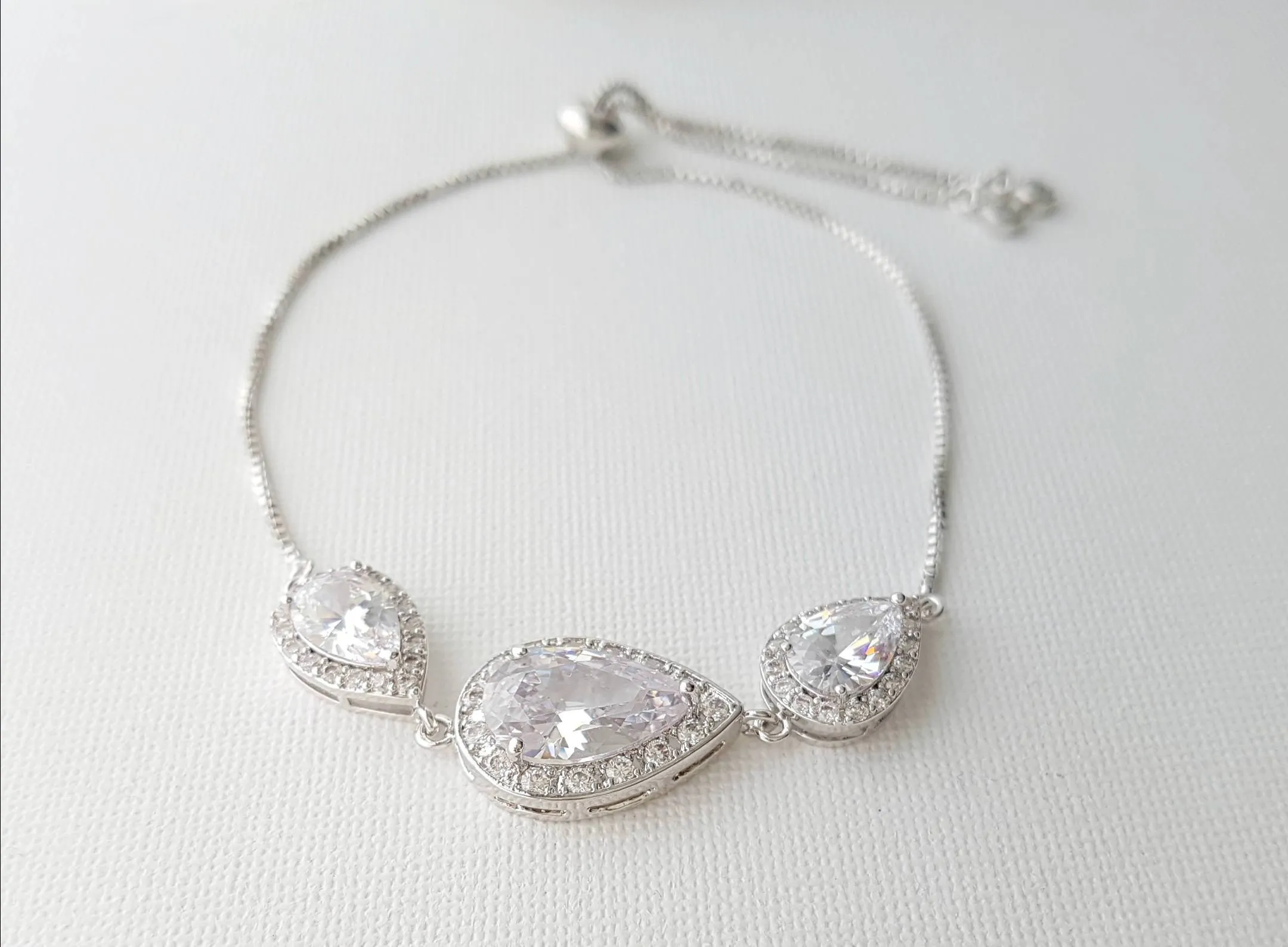 Teardrop Cubic Zirconia Sliding Bracelet-Evelyn