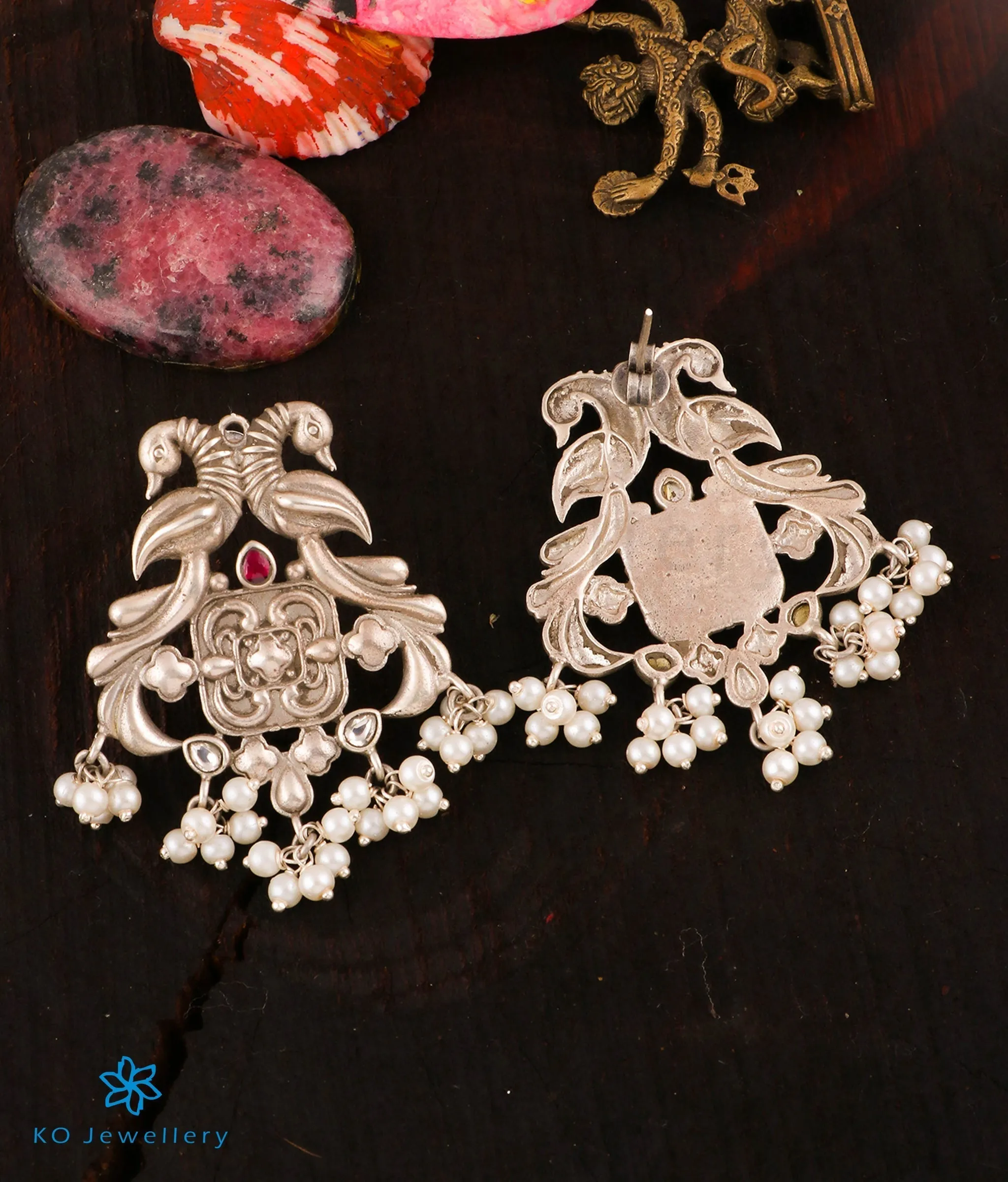 The Angarika Silver Peacock  Earrings