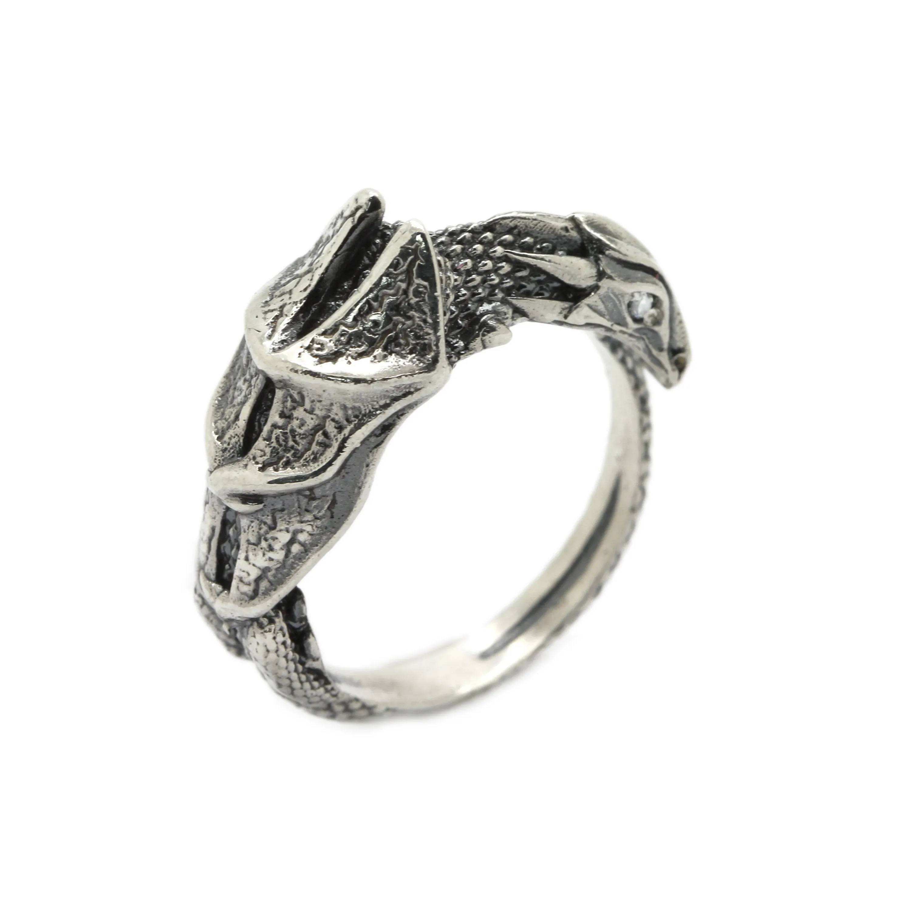 The Luck Dragon Women's Ring with Zircons in Eyes Silver 925