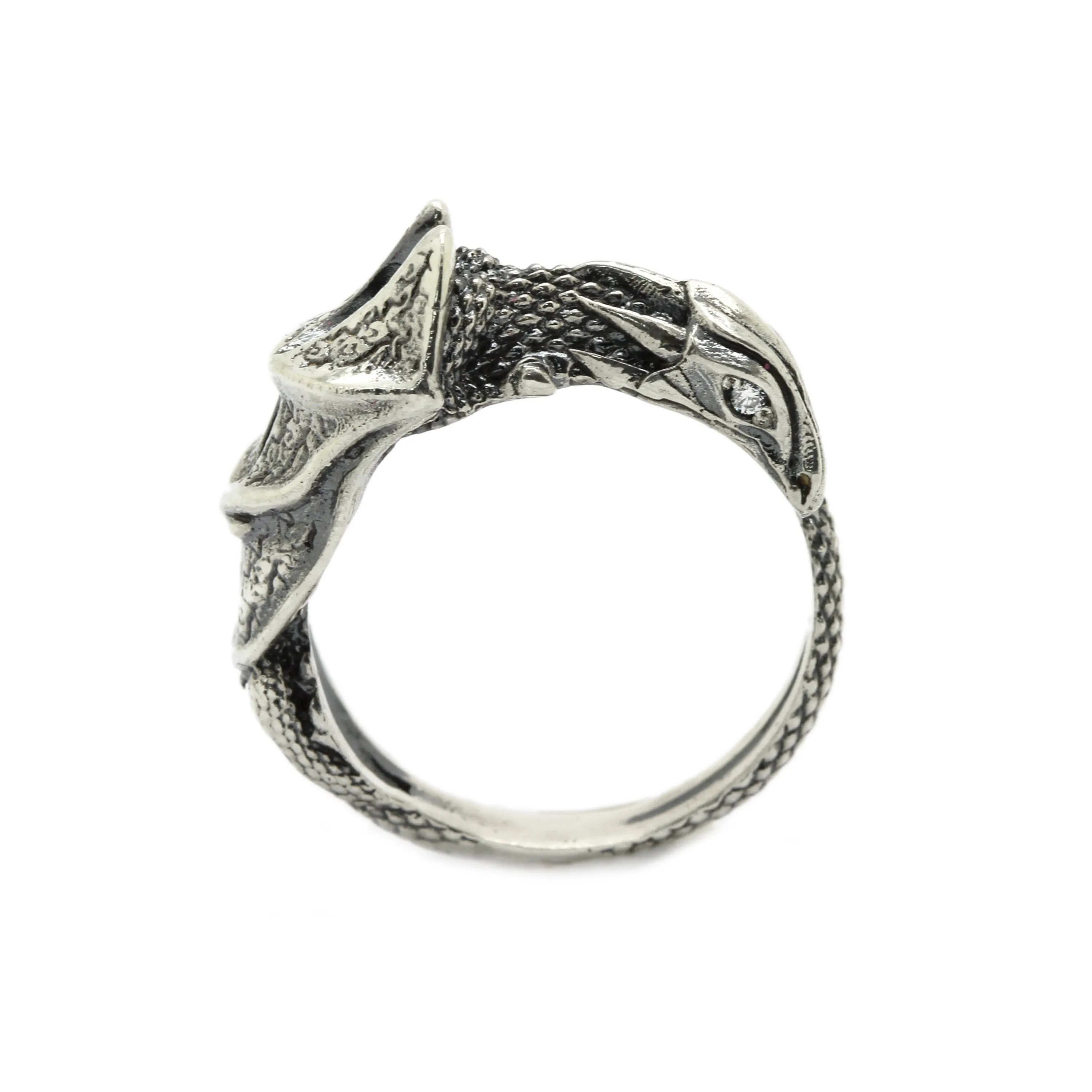 The Luck Dragon Women's Ring with Zircons in Eyes Silver 925