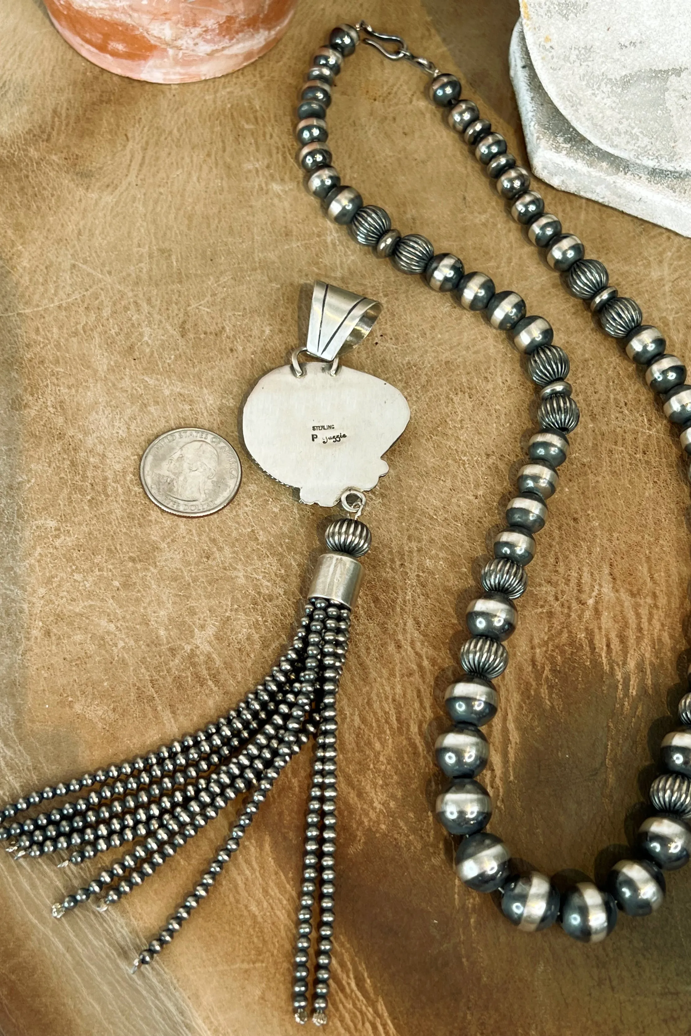 The Sterling Silver Pearl Necklace & Turquoise Tassel Pendant Set