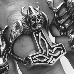 Thor's Hammer Ring - Viking Skull Ring - R75