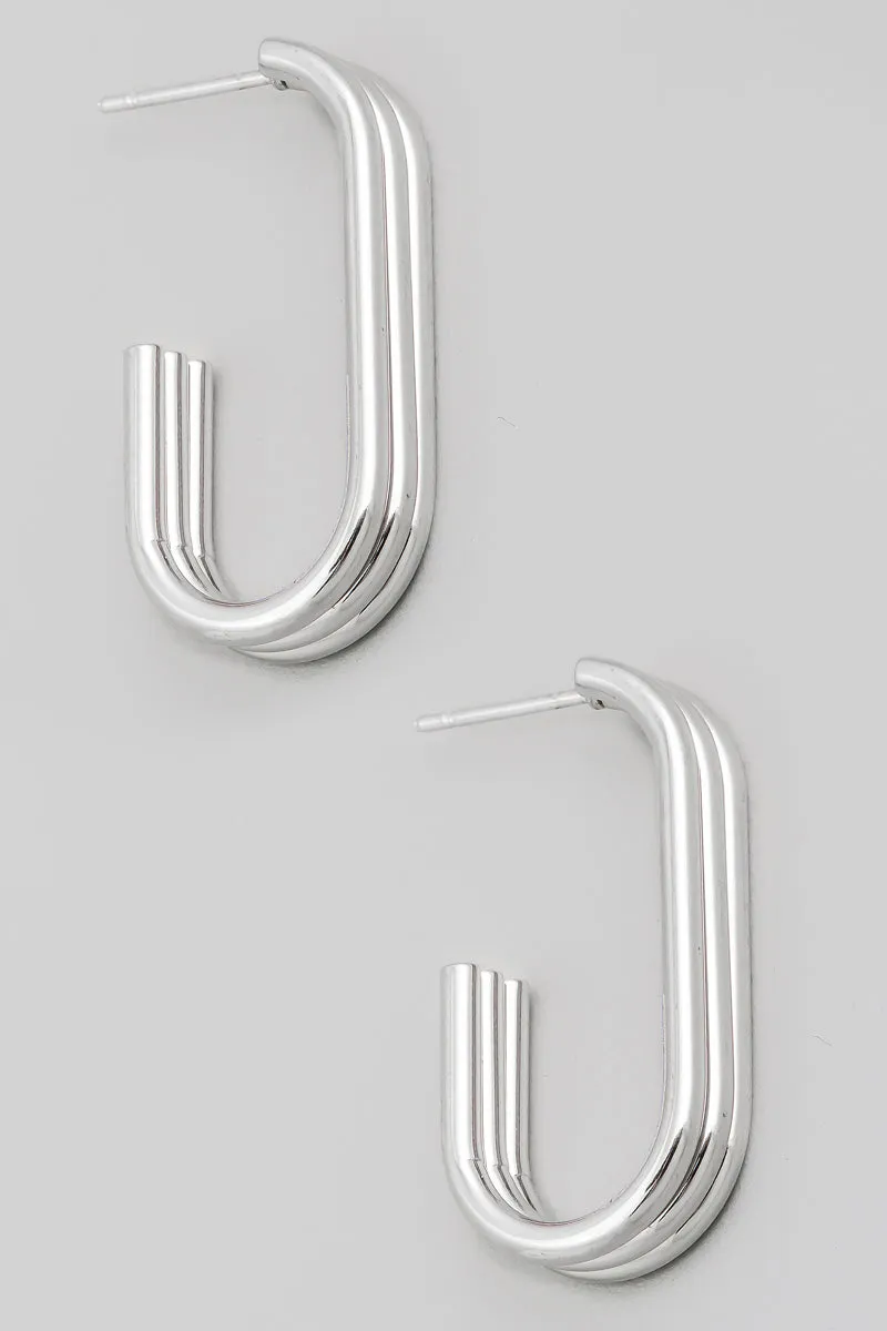 Three Line Oval Hoop Earrings in Silver RT