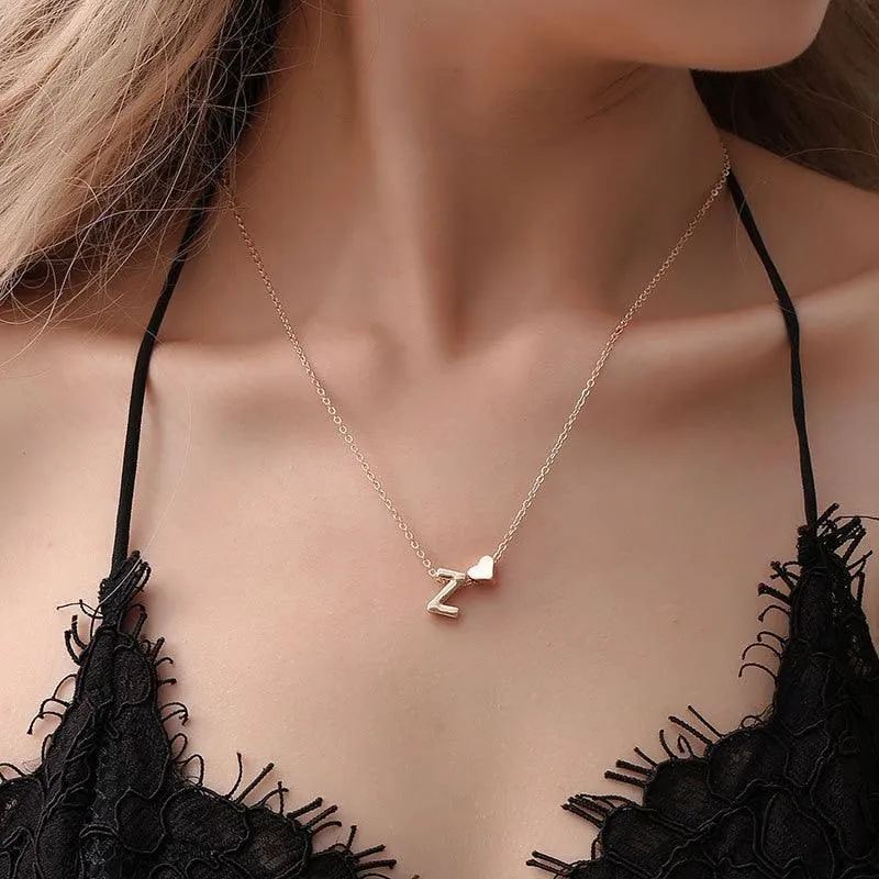 Tiny Heart and Initial Letter Pendant Necklace