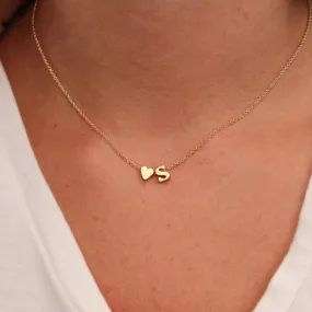 Tiny Heart and Initial Letter Pendant Necklace