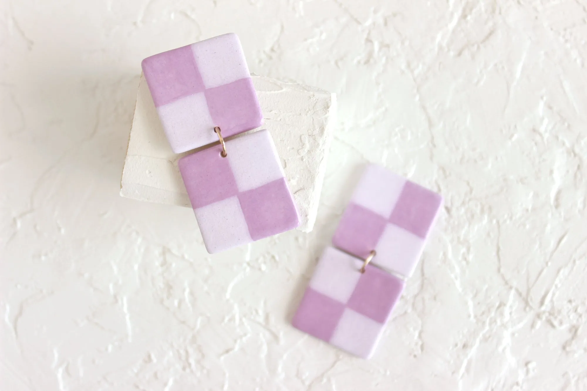 Two Tone Checkered Statement Earrings